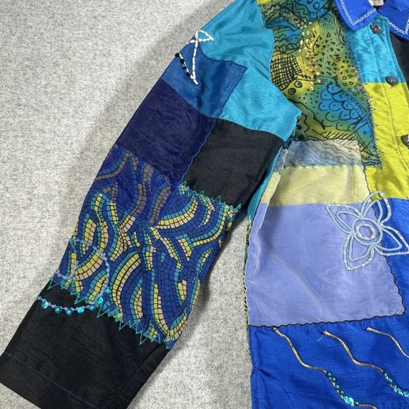 Marsh Landing Jacket Womens Medium Floral Embroidered Applique Patch Button up - Picture 9 of 15